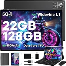 10.1 Inch Tablet with Keyboard, Android 14 Tablet with Gemini AI, 22GB 128GB 2TB Expand, 2-in-1 Tablets with Octa-Core, 8000mAh, 5G WiFi, GMS, GPS, Electronic Tablets with Mouse, Case (Black)