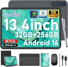 13 Inch Tablet with Keyboard, Android 16 Tablet, 32GB+256GB+2TB-Black Case