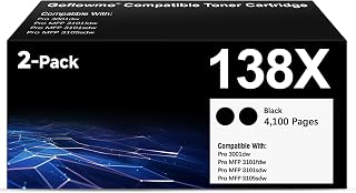 138X Black Toner Cartridge Compatible for HP MFP 3101fdw 3101sdw 3001dw 2PK