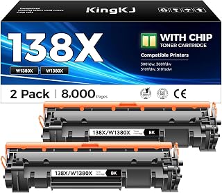 138X Toner Cartridge 2-Black with chip High Yield Replacement for HP 138X W1380X 138A W1380A Compatible with HP LaserJet Pro 3001dw 3001fdw MFP 3101fdw 3001dwe 3001fdwe 3101fdwe Printer Ink All-in-One