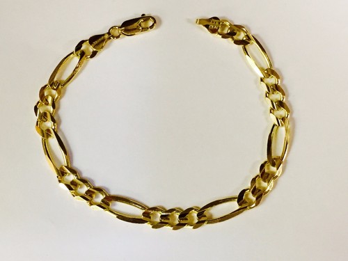 14k Yellow Gold Mens Solid Figaro Curb Link Chain/Bracelet 8.5" 6MM 9.3 Grams