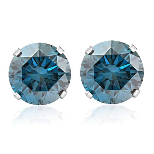 1ct Treated Blue Diamond Studs 14K White Gold