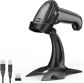 1D 2D Wireless Barcode Scanner with Stand Handheld & Handsfree QR Wired & Wireless 2 in 1 Inventory Bar Code Reader with 1800mA*H Rechargeable Battery 98ft Wireless Transmission Distance