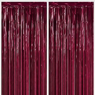 2 Pack Burgundy Tinsel Fringe Curtains, Party Backdrop Decor | Metallic Finish, Easy Peel & Stick Setup, Photo Booth Backdrop, Perfect for Christmas Wedding Birthday Celebration Decor