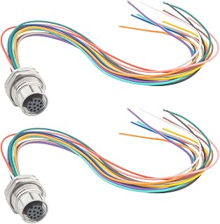 2-Pack M12 12 Pin A Code Female Circular Connector Cable 0.7ft