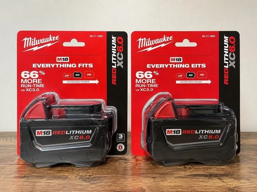 2 PCS 18V Milwaukee 48-11-1860 6.0 AH Batteries M18 XC18 48-11-1860 New In 2Pack