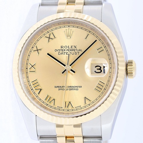 2008 Card Rolex Men's Datejust Two Tone Champagne Roman Jubilee Watch 116233