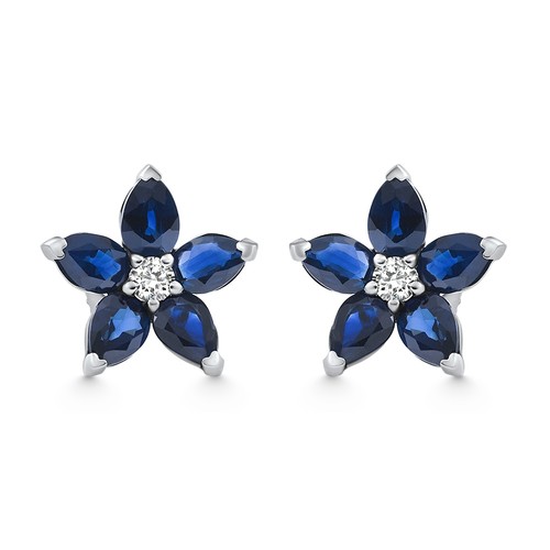 2.19Ct Blue Sapphire & Diamond Alexa Earrings 14k White Gold Lab Grown