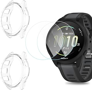 2+2 Pack Hard PC Case for Garmin Forerunner 165/165 Music | Hard PC Bumper with 9H Tempered Glass Film,Anti-Scratch,Applicable to Daily and Sports Use