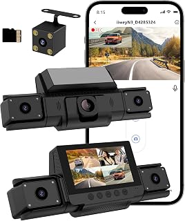 4 Channel 360° Dash Cam Front and Rear, 4K+1080P*3 FHD Car Camera | 5GHz WiFi and App Control, 24H Parking Mode, 8 IR Lamps Night Vision, Loop Recording, Includes 64GB SD Card, Black