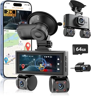 4 Channel Dash Cam Front and Rear Inside, 360° View Car Camera, 64GB Card