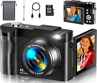 4K Digital Camera for Photography, 50MP Autofocus Point and Shoot Digital Cameras for YouTube, 16X Zoom with 2.8" 180°Flip Screen, Vlogging Camera for Teens & Beginners- 64GB