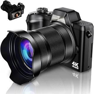 4K Digital Camera for Photography, 56MP Autofocus Vlogging Camera for YouTube Travel, 3" 180°Flip Screen & Lens Hood 16X Zoom, 32GB SD Card for Teens & Beginners