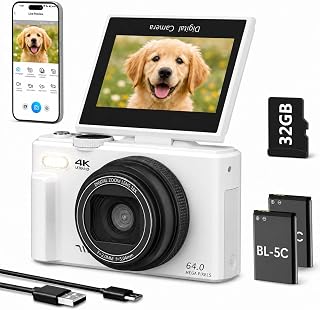 4K Digital Camera for Photography, 64MP Vlogging Camera for YouTube