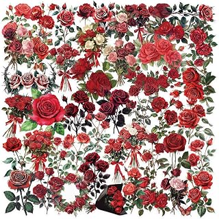 50 PCS Transparent Stickers - Waterproof PET Stickers Aesthetic for Scrapbooking, Laptops, Water Bottles, Journals, DIY Crafts (Rose)