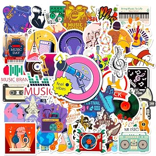 50PCS Rock Music Stickers, Waterproof Vinyl Rock & Roll Decals for Water Bottles, Laptop, Guitar, Phone, No Duplicates, Easy Peel, Music Lover Pack