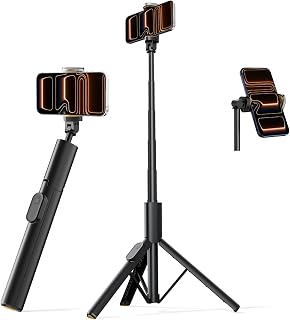 59" Selfie Stick Tripod with Remote, Foldable Phone Stand, Black