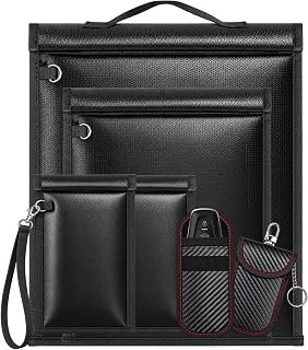 6 Pack Faraday Bags, Faraday Pouches for Laptops, Tablets, Phones & Car Keys, Fireproof & Waterproof RFID Signal Blocking Pouches with Handle & 2 Detachable Wrist Straps, Key Fob Protector