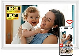 64GB Frameo 15.6" Digital Picture Frame Large WiFi Electronic Photo Frames 1920 x 1080 IPS FHD Touch Screen Share Moments Instantly Anywhere Best Gift for Parents and Grandparents Black with White