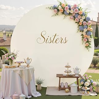 6.5ft Beige Round Backdrop Cover for 6.5ft / 6.6ft Circle Stand, Wrinkle Free Stretchy Circle Arch Round Backdrop Cover for Party Wedding Birthday Baby Shower Photography