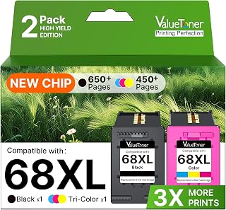 68XL 68e Ink Cartridges for HP 68 Ink Cartridges Black/Color Combo Pack