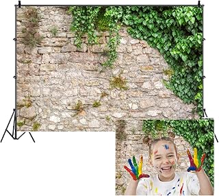 7x5ft Rustic Rock Brick Wall Backdrop Spring Garden Plants Stone Wall Greenery Nature Photography Background for Child Adult Portrait Newborn Baby Birthday Wedding Photo Studio Home Decoration