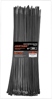 8 Inch Zip Ties Double Sided Toothed,65LBS Tensile Strength Heavy Duty Cable Wire Ties With Self-Locking Adjustable More Durable Nylon Tie Wraps for Indoor Outdoor(200 Pack)