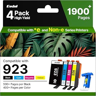 923 Ink Cartridges for HP Printers 8125e 4-Pack Black Color 6C3Y6LN | Without Chip for HP 923 Ink Cartridges Work with HP OfficeJet Pro 8120e 8122e 8124e 8128e 8130e 8132e 8134e 8135e 8138e 8139e