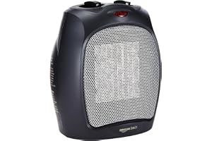 Amazon Basics Ceramic Space Heater, Portable Indoor Heating Solution, With Overheat and Tip-Over Protection, Thermostat, Non-Oscillating, 1500W, 7.52"D x 6.34"W x 9.45"H, Black