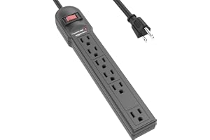 Amazon Basics Surge Protector Power Strip, 6-Outlet with 200J Protection, Circuit Breaker, LED Indicator, On/Off Switch, Wall-Mounting, 2ft Extension Cord, White, 2-Pack