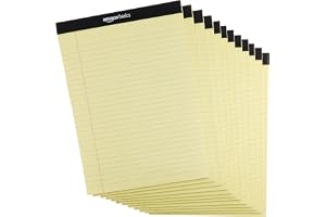 Amazon Basics Wide Ruled Lined Writing Pads, 8.5" x 11.75", Canary, 12-Pack of 50 Perforated Sheets, Sturdy Backing