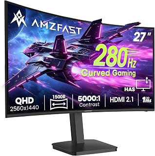 Amzfast 27" 280Hz WQHD Curved Gaming Monitor,Height Adjustable Stand,1ms OD
