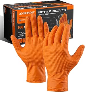 ANBOSON 10 Mil Heavy Duty Mechanic Nitrile Gloves, Large Orange 100 Count