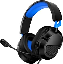 AOC Wired Gaming Headset for PS5, Xbox Series X|S & Xbox One,PC, Clear Mic | Stereo Bass, 79in Cable, in-Line Controls, 207g Lightweight, Soft Earmuffs , Gaming Headphones with 3.5mm Splitter, Blue