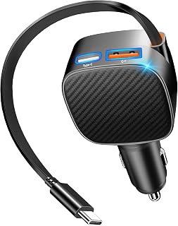Apple MFi Certified 90W Retractable Car Charger USB C,iPhone 18 Car Charger
