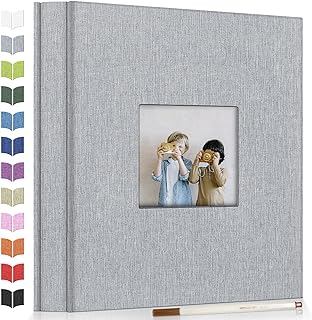 Artfeel Photo Album Self Adhesive Scrapbook Album for 3x5 4x6 5x7 8x10 Pictures,40 Pages Linen Cover with Display Window DIY Photo Book,Ideal Gifts for Family Travel Wedding Baby