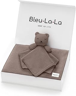 Baby Gift Set - Organic Cotton Newborn Blanket and Lovey Security Blanket Set, Newborn Gifts, Baby Boy Shower Gifts (Lovey - Bear - Milk Chocolate)