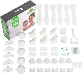 Baby Proofing Kit 44 Pack– Child Proof Essentials Set with Magnetic Cabinet Locks, Corner Protectors, Outlet Covers & Adjustable Safety Straps - No Drill Baby Safety Products for Home