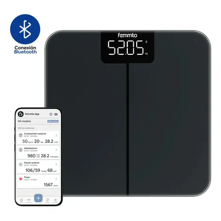 Balanza Digital Con Bluetooth Personal De Baño Peso Corporal 180 Kg Diseño Minimalista Femmto