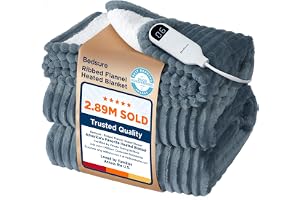 Bedsure GentleSoft Heated Blanket Throw - Soft Ribbed Flannel Electric Blanket, Gifts for Grandma (50x60 inches, Grey)