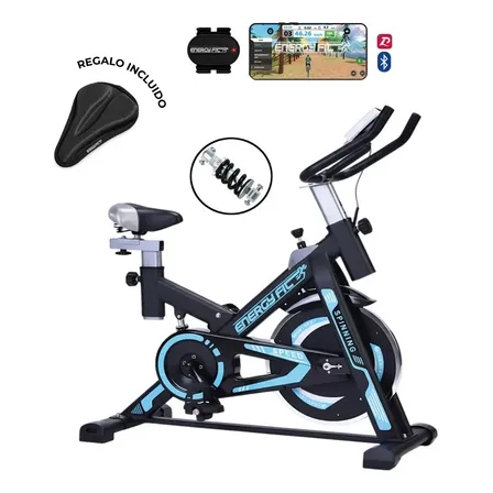 Bicicleta Spinning Shock Rider Profesional Con Amortiguador 30 kg y App Bluetooth Energy Fit