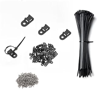 Black Cable Zip Tie Mounts Kit-50 Pcs Cable Zip Tie Saddle Type Mounts Base With 50 Pcs 6" Cable Ties And 50 Pcs Tapping Screw, Wire Cable Clips Organizer Holders Clamps
