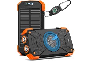 BLAVOR Solar Power Bank 10,000mAh Portable Wireless Charger for Cell Phones | 20W USB-C battery pack, battery bank, IPX5 waterproof, 2 flashlights, camping essentials, hiking gear, emergency solar backup