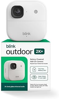 Blink Outdoor 2K+ (newest model) — Wireless smart security camera, 2K video resolution, enhanced audio, two-year battery. Required Sync Module not included — Add-On (White)