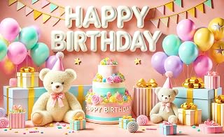 BlissYard Teddy Bear Birthday Banner 71x43 Inch Soft Theme Decor | Polyester, Cute Bear Pattern, Birthday banner for nursery, garden, home party.