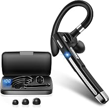 Bluetooth Earpiece V6.1,Wireless Headset with Mic for Work | 100H Playtime,500mAh Charging Case,CVC8.0 Noise Canceling,Dual Connect&Mute Button Headphone for Trucker,Driver,Office,Work