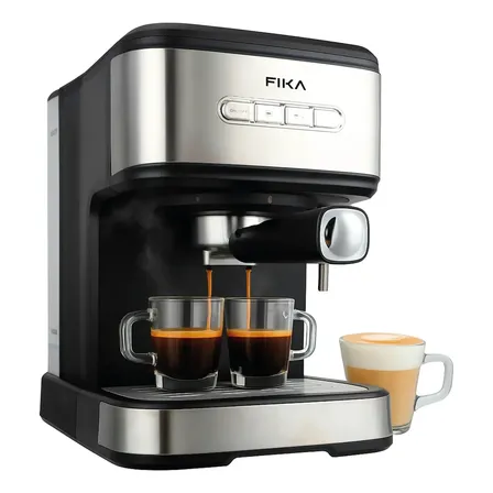 Cafetera Expresso Espumador Automática Fika Vaporizador 1,5 Litros 1100w 20 Bares Acero Inoxidable Y Negro