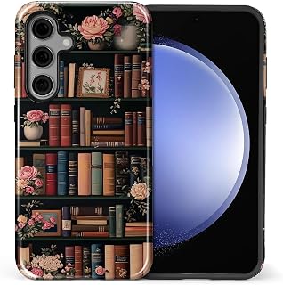 Case for Samsung Galaxy S25 Plus,Anti Drop Scratch Frosted Protective Cover Case for Women Girl-Vintage Green Flower Bookshelf