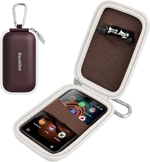 Casmilee MP3 MP4 Player Case for Innioasis/for AGPTEK/for Sony Walkman | Hard Case and Velvet Lining, Mesh Lid for Earbuds and Cable, Metal Carabiner, Case Only, Reddish Brown