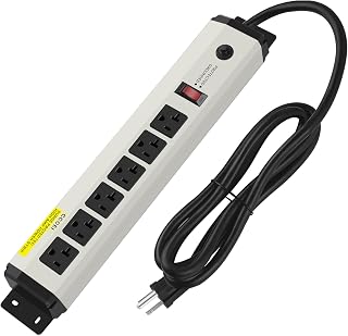 CCCEI 12 Gauge Heavy Duty Power Strip Surge Protector 4800J, 20 Amp 6 Plug Industrial Shop Garage Metal Multiple Outlets, 12 FT Extension Cord 5-15P Adapter High Amp 6-20R T-Slot 20a for Appliance.